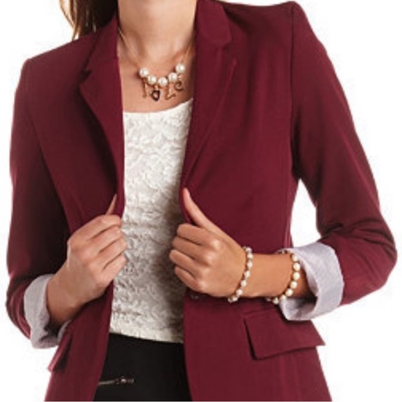 BCX Wine burgundy 3/4 Cuffed Blazer w/ Single Button Closure - Picture 1 of 8